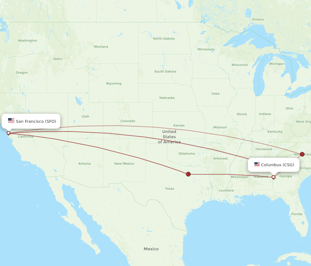 SFO-CSG flight routes