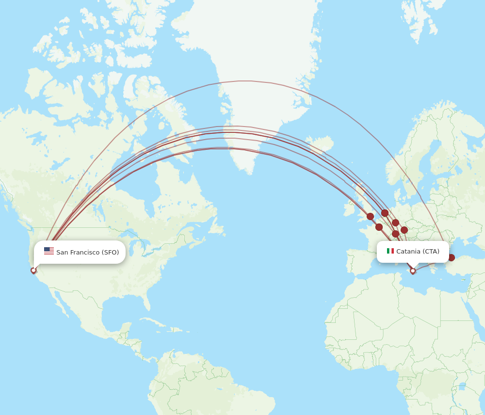 SFO to CTA flights and routes map