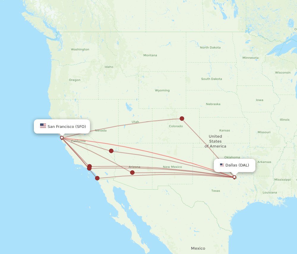 SFO-DAL flight routes