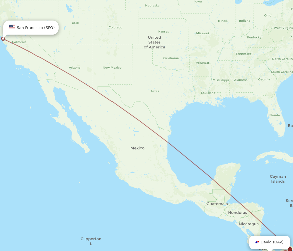 DAV to SFO flights and routes map