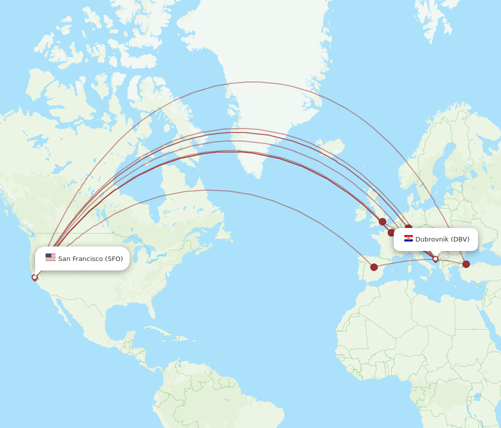 SFO-DBV flight routes