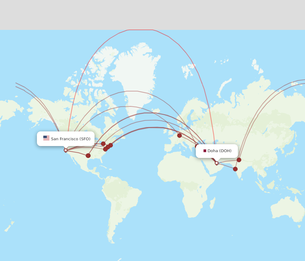 SFO to DOH flights and routes map