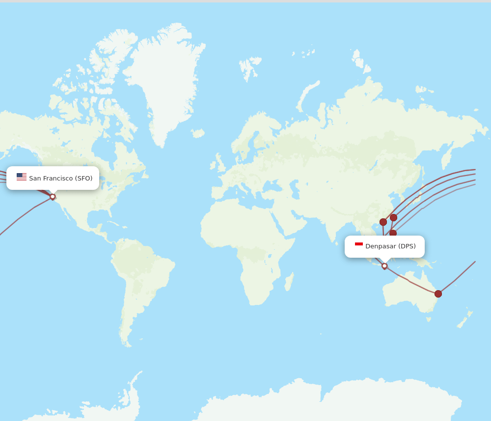 SFO to DPS flights and routes map