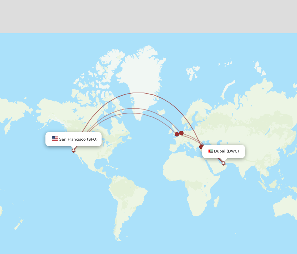SFO to DWC flights and routes map
