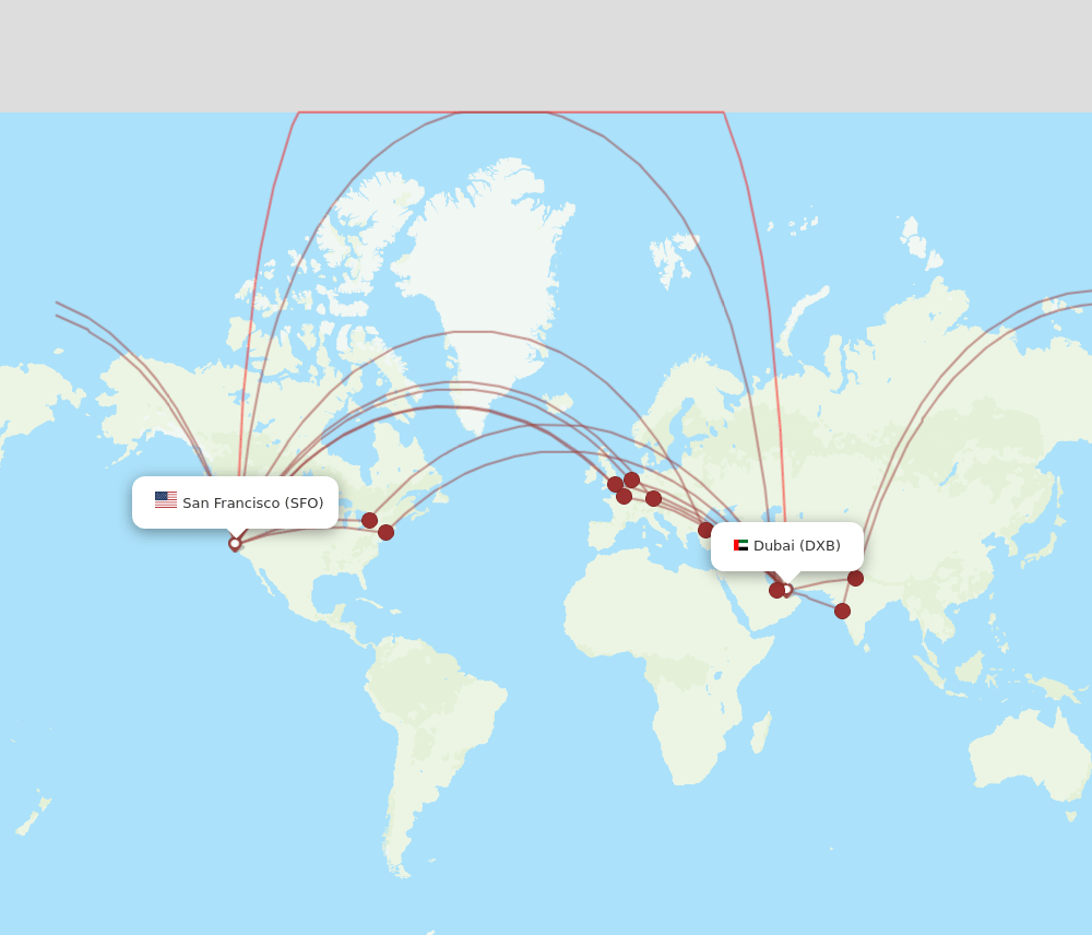SFO-DXB flight routes