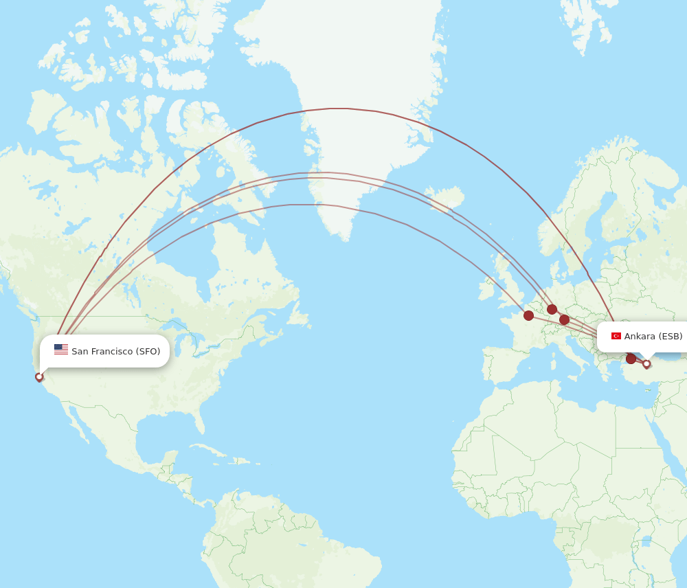 SFO-ESB flight routes