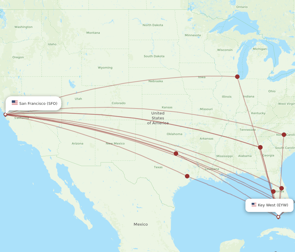 SFO-EYW flight routes