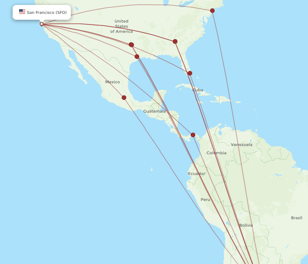 SFO to EZE flights and routes map