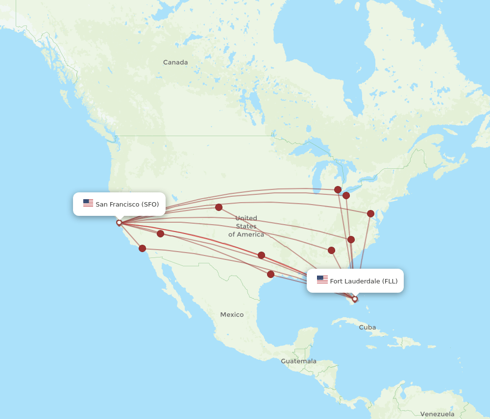 SFO to FLL flights and routes map