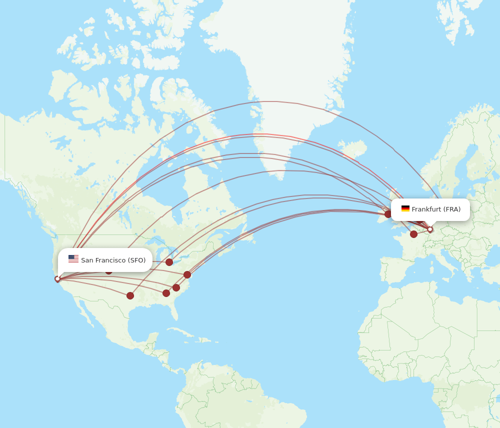 SFO to FRA flights and routes map
