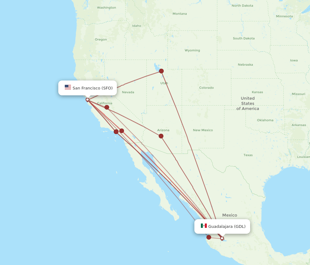 SFO-GDL flight routes