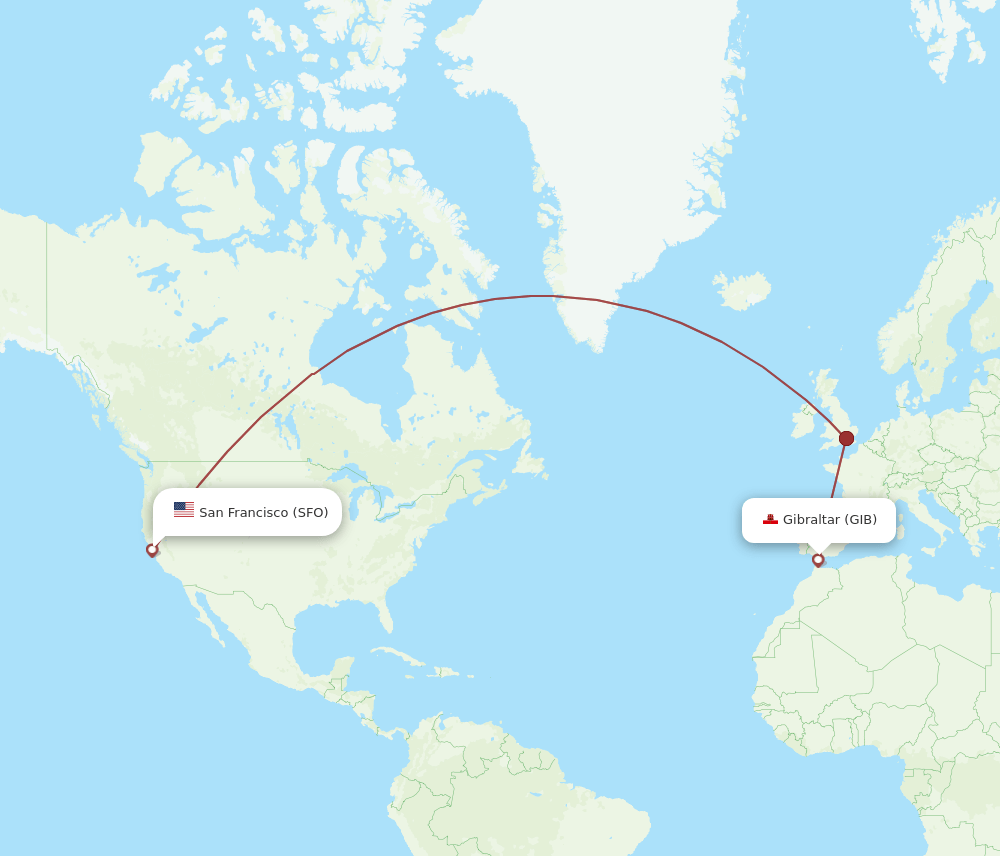 SFO to GIB flights and routes map