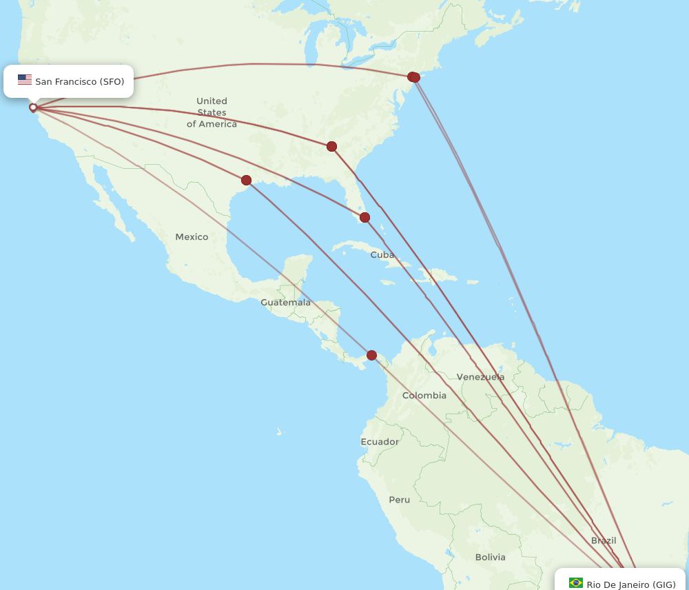 SFO to GIG flights and routes map