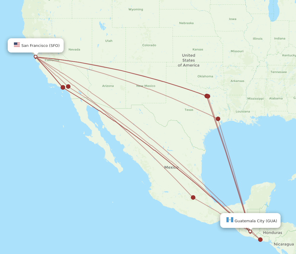SFO-GUA flight routes