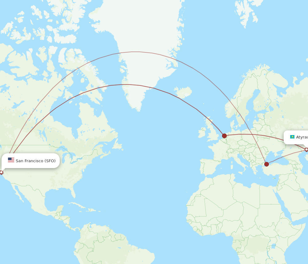 SFO to GUW flights and routes map