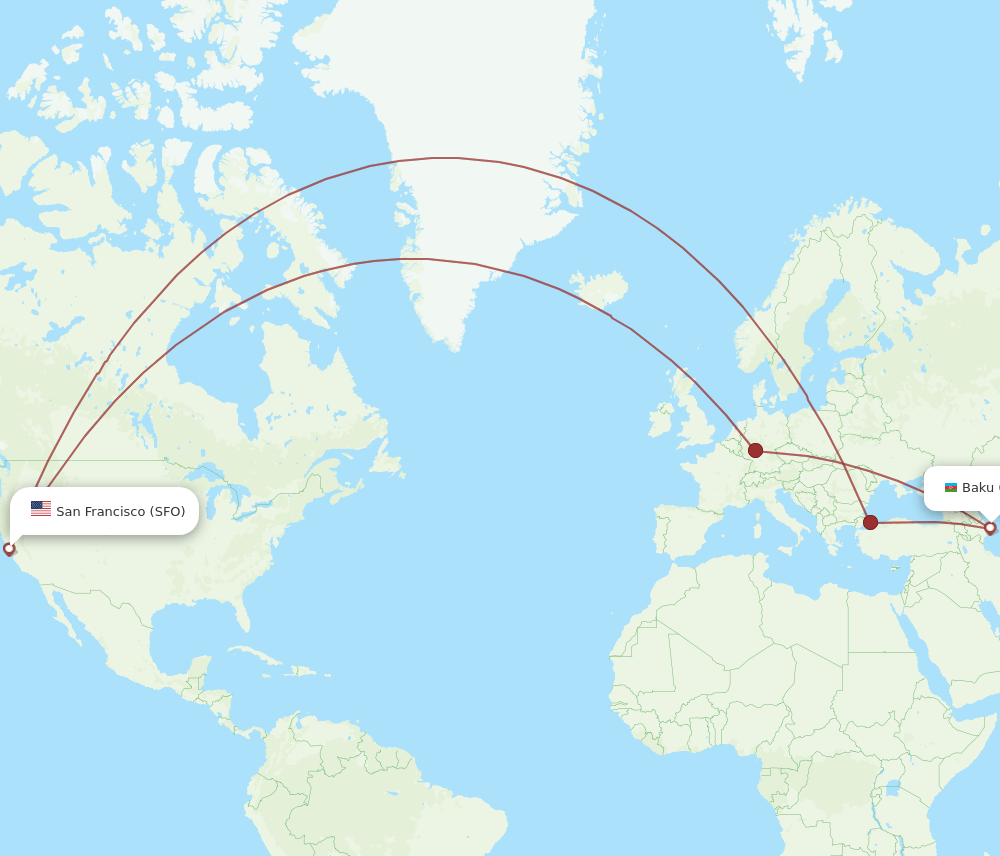 SFO to GYD flights and routes map