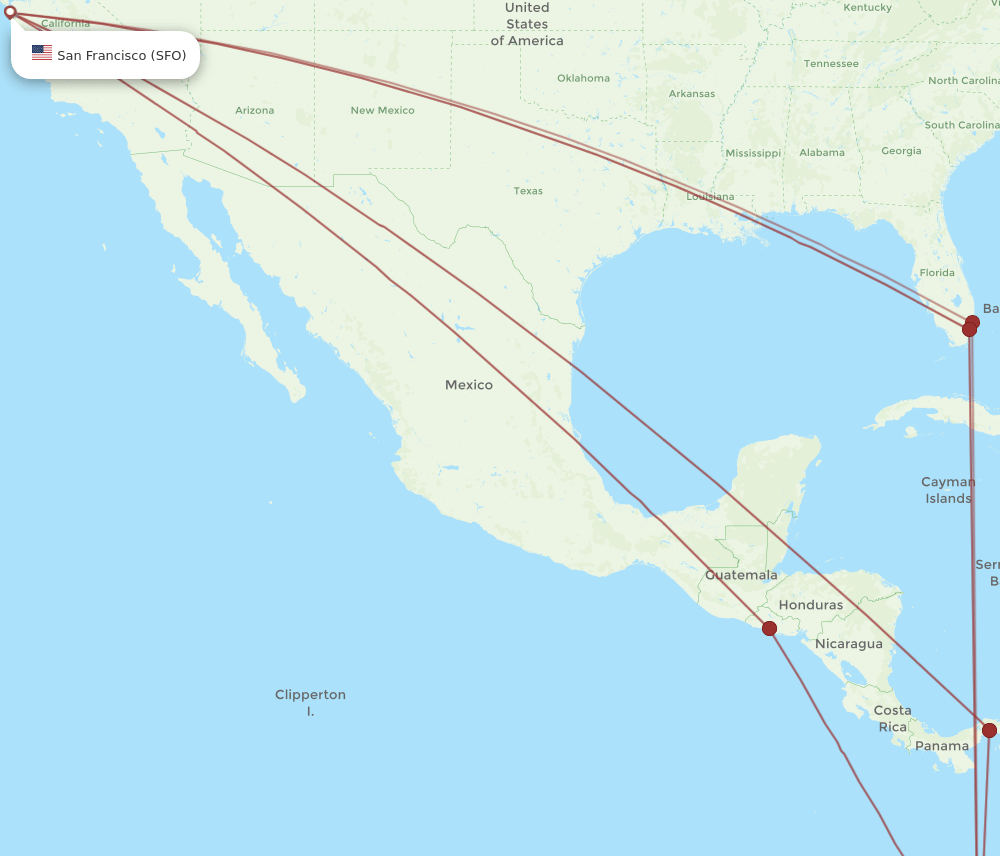 SFO to GYE flights and routes map