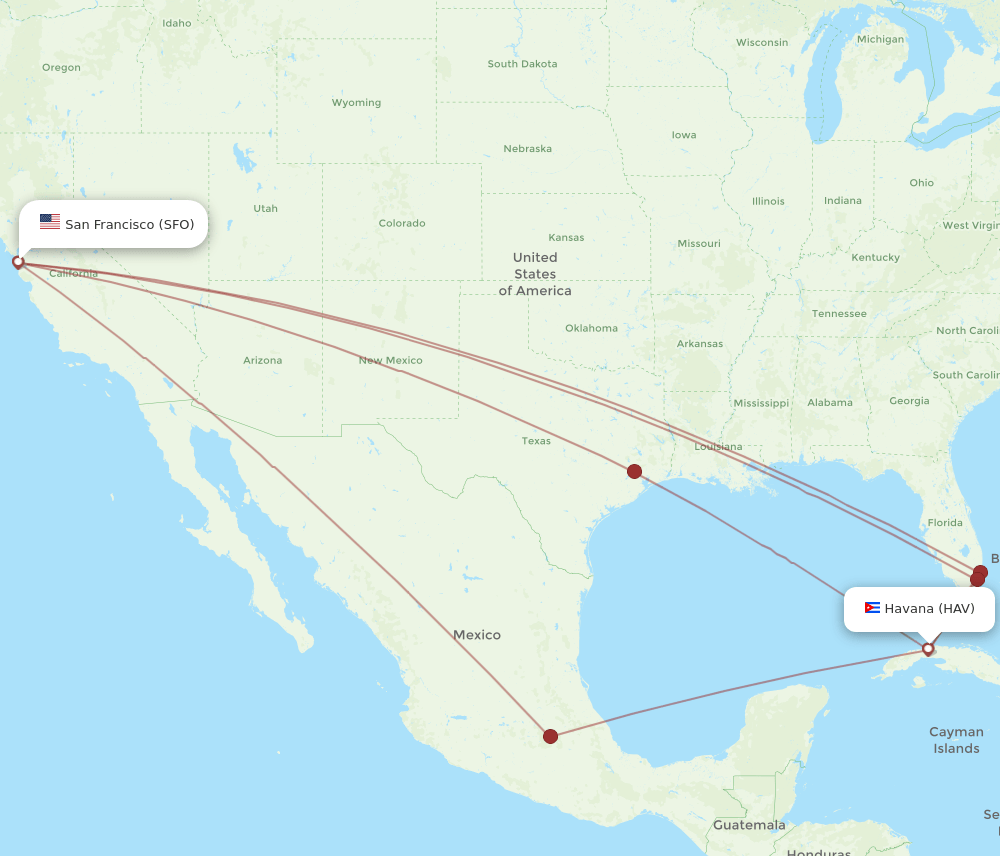SFO to HAV flights and routes map