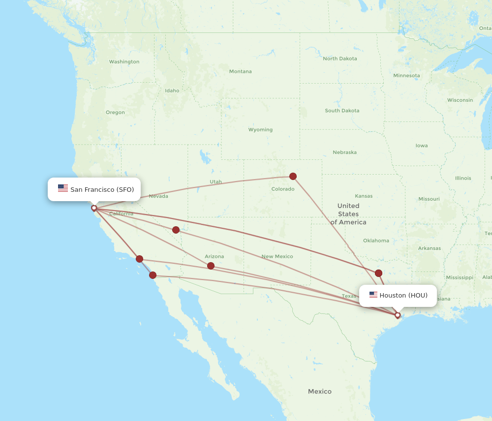 SFO to HOU flights and routes map