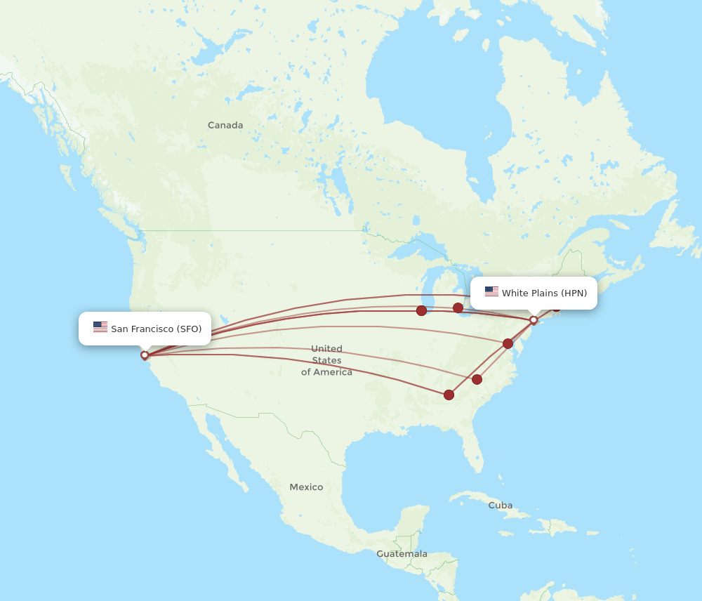 SFO-HPN flight routes