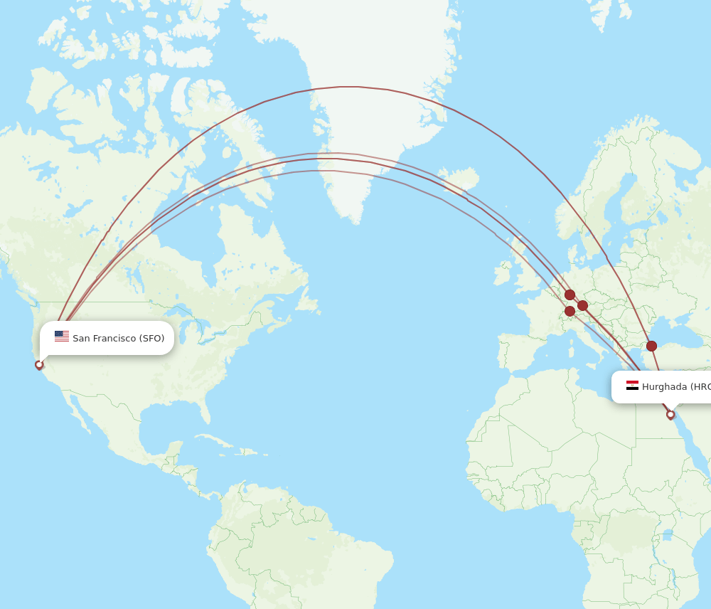 SFO-HRG flight routes