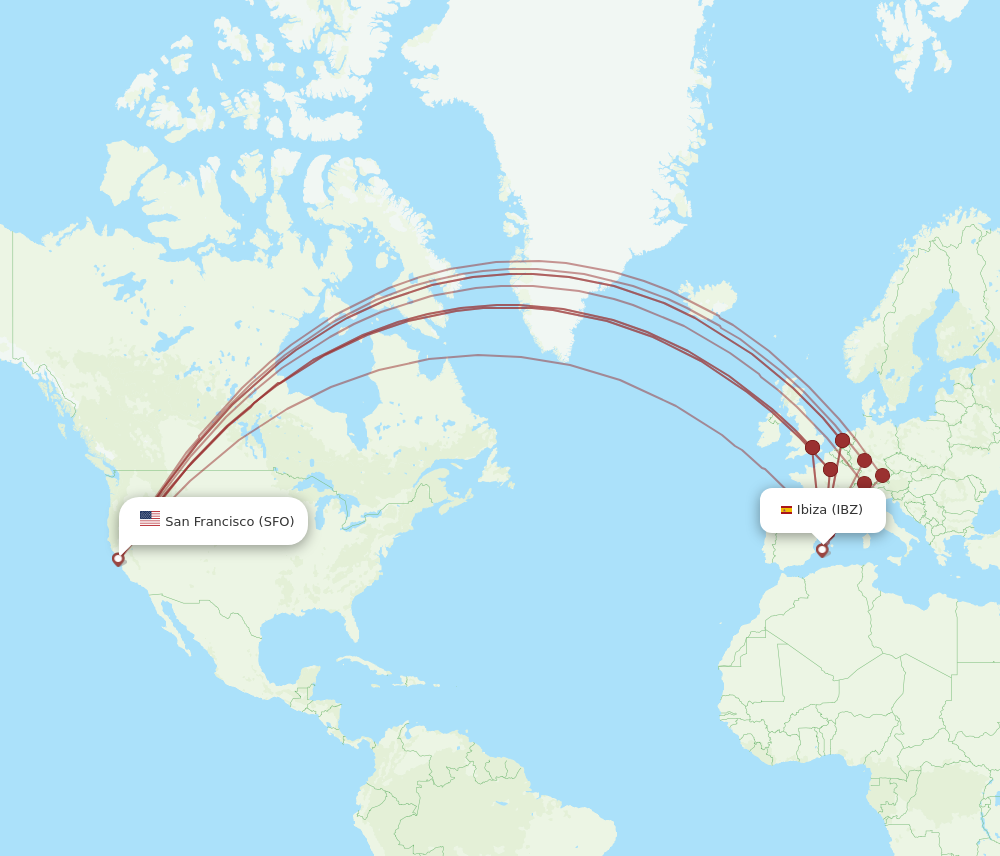 SFO to IBZ flights and routes map