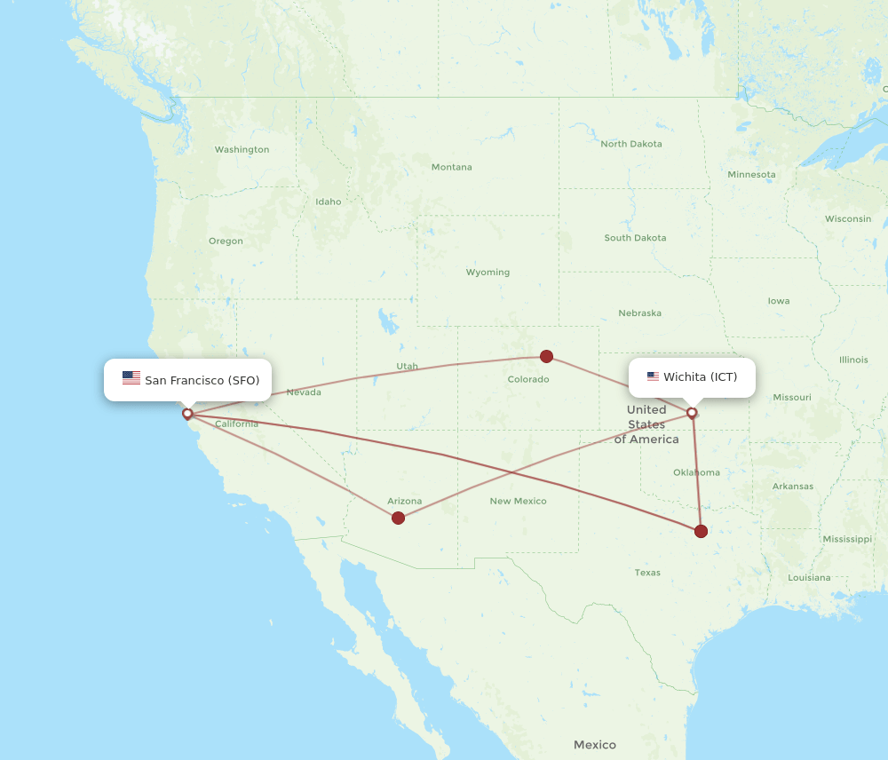 SFO to ICT flights and routes map