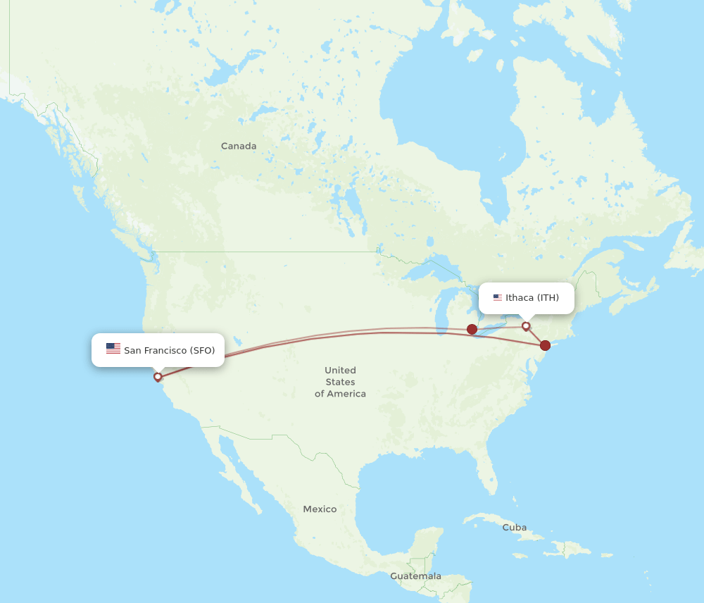 SFO to ITH flights and routes map