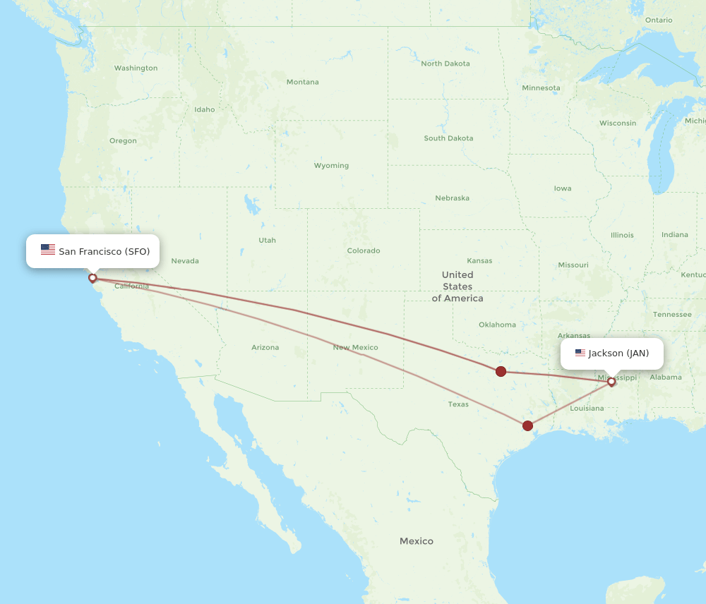 SFO-JAN flight routes