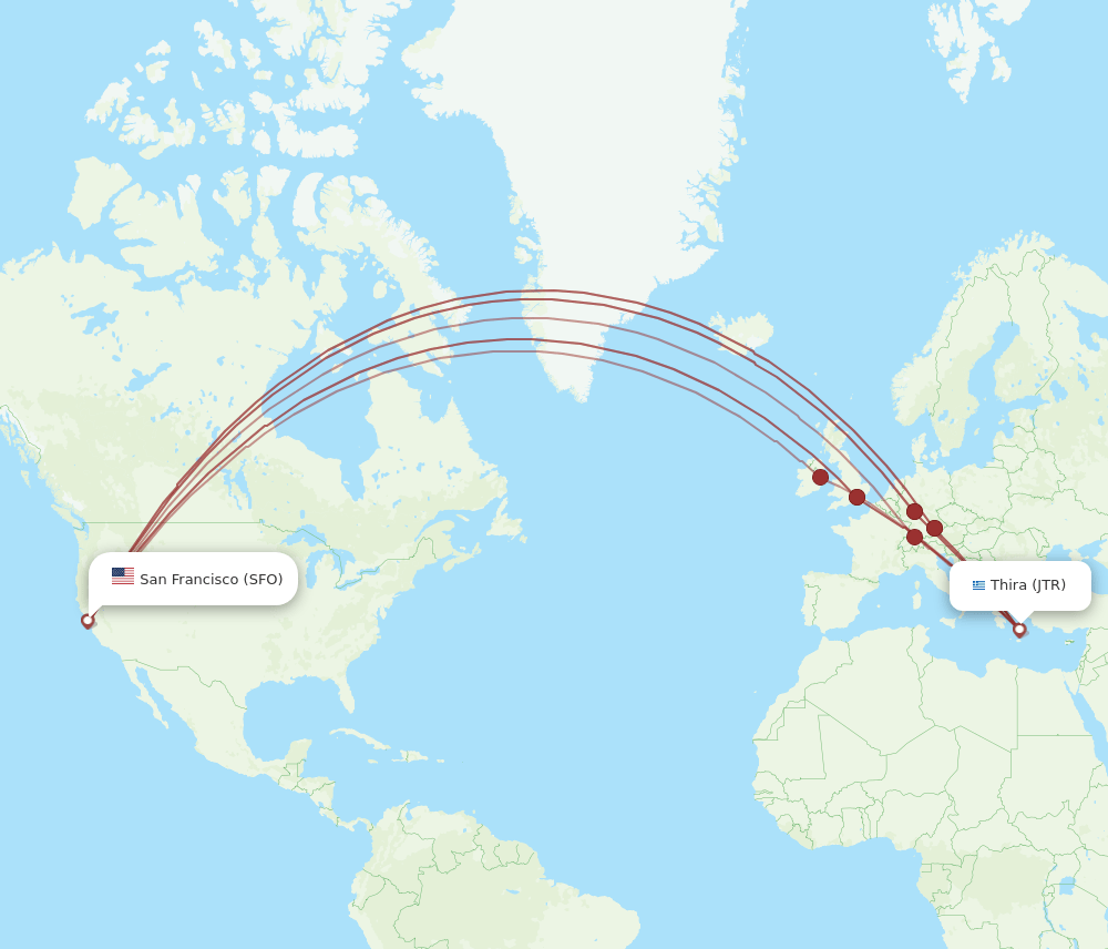 SFO-JTR flight routes