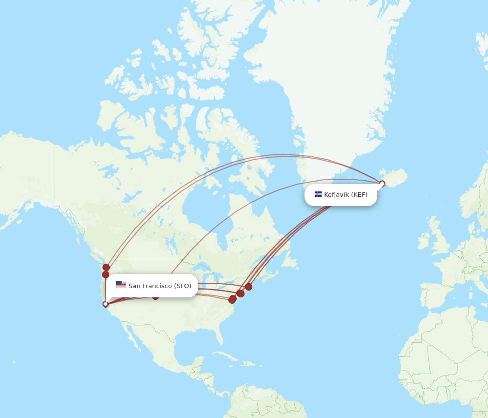 SFO-KEF flight routes