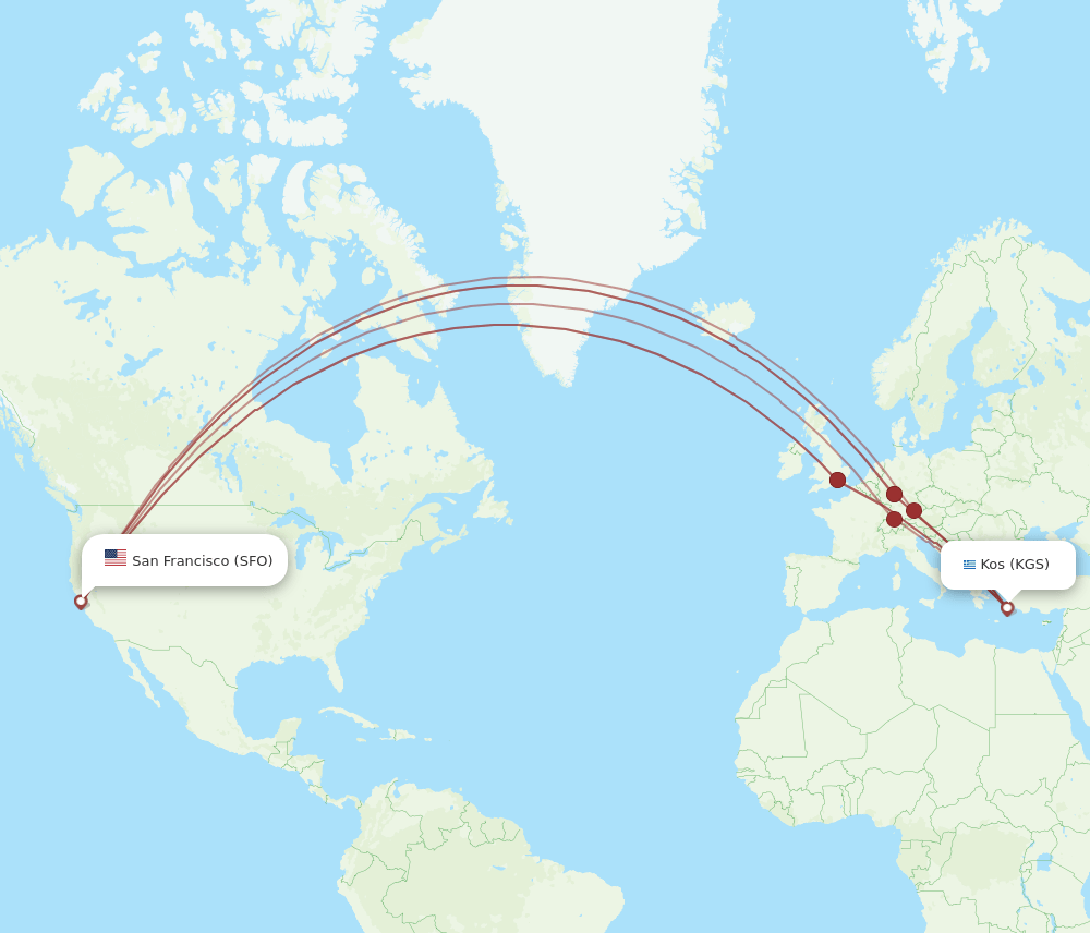 SFO to KGS flights and routes map