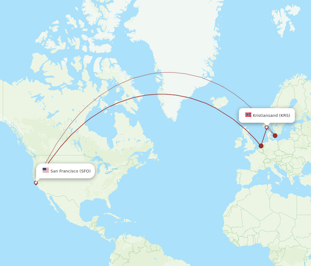 SFO to KRS flights and routes map