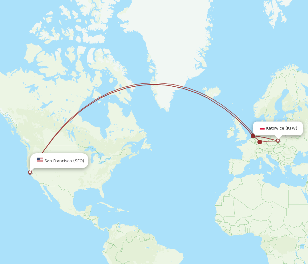 SFO-KTW flight routes