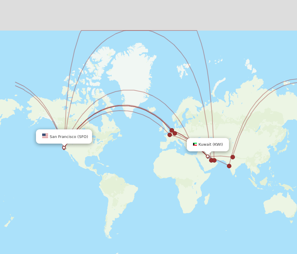 SFO to KWI flights and routes map