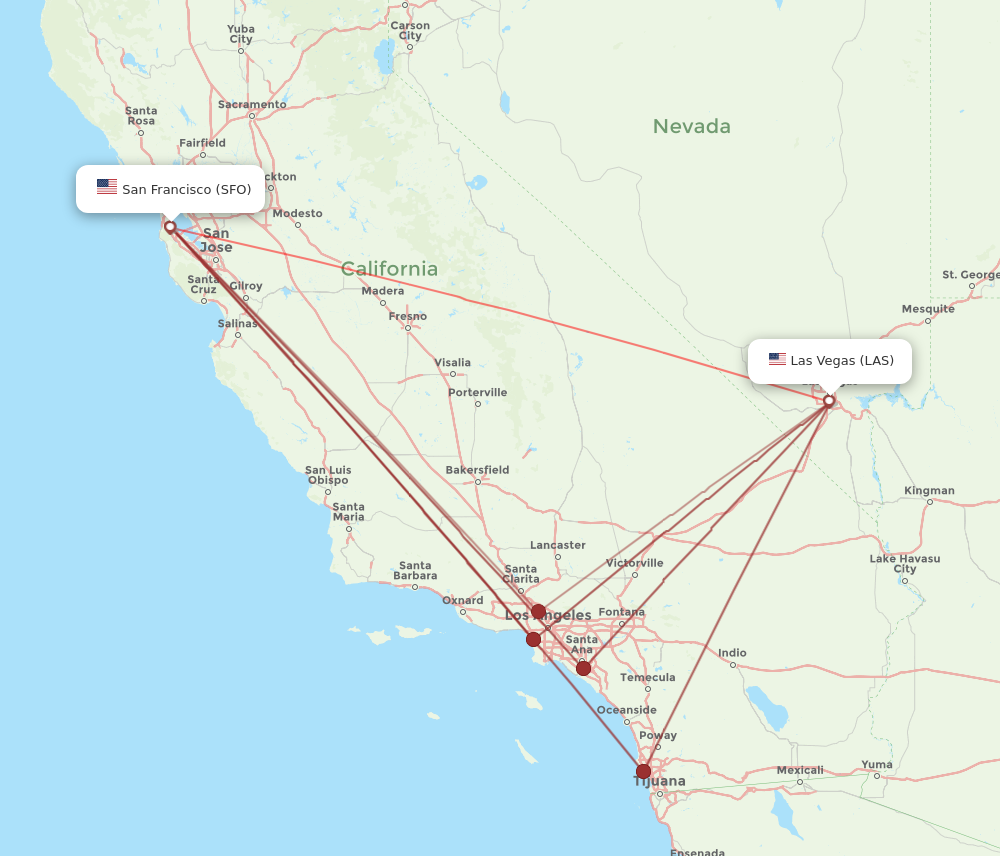 SFO to LAS flights and routes map