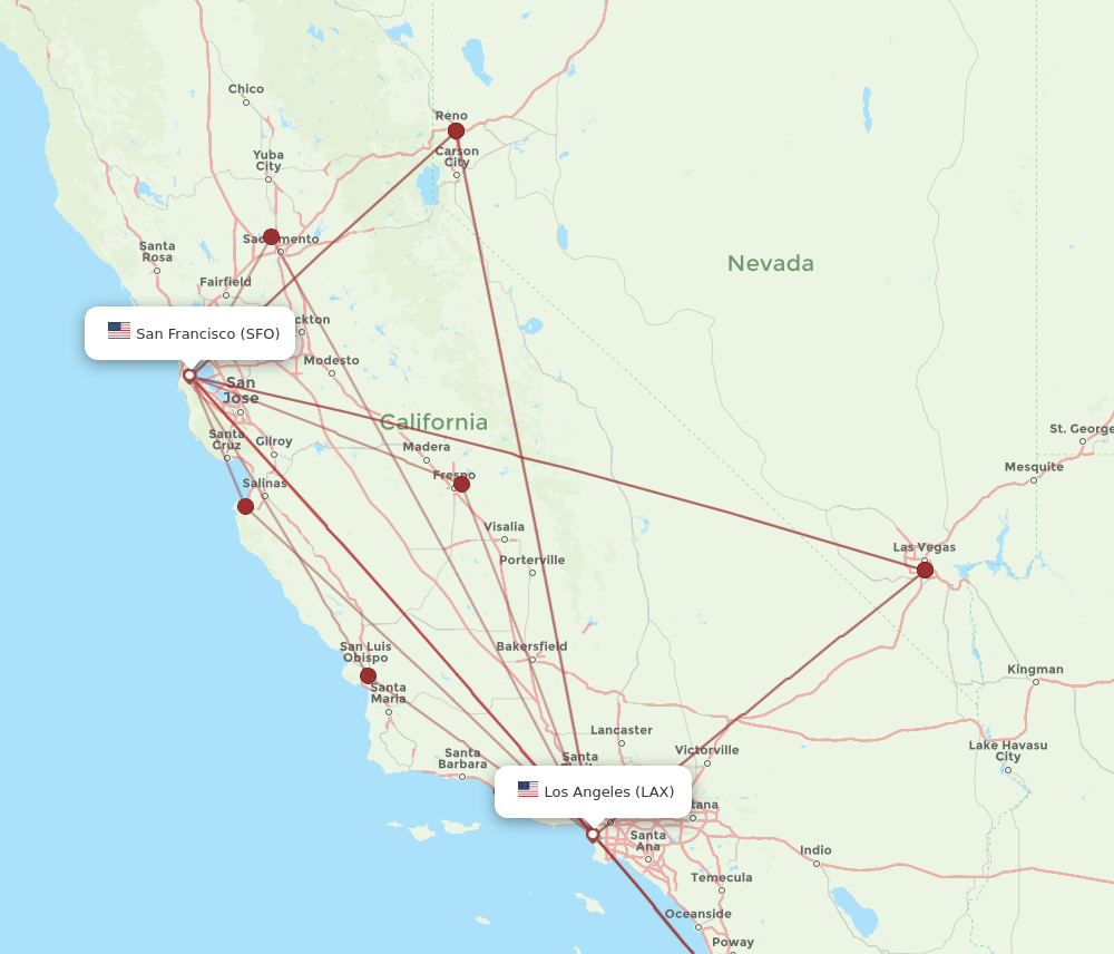SFO - LAX route map