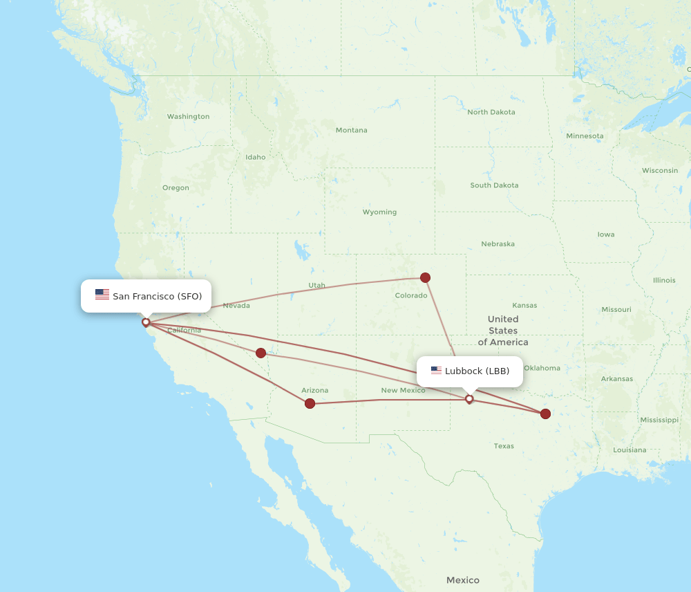SFO-LBB flight routes
