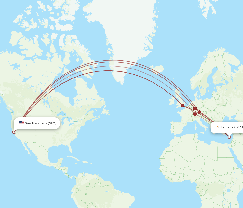SFO-LCA flight routes