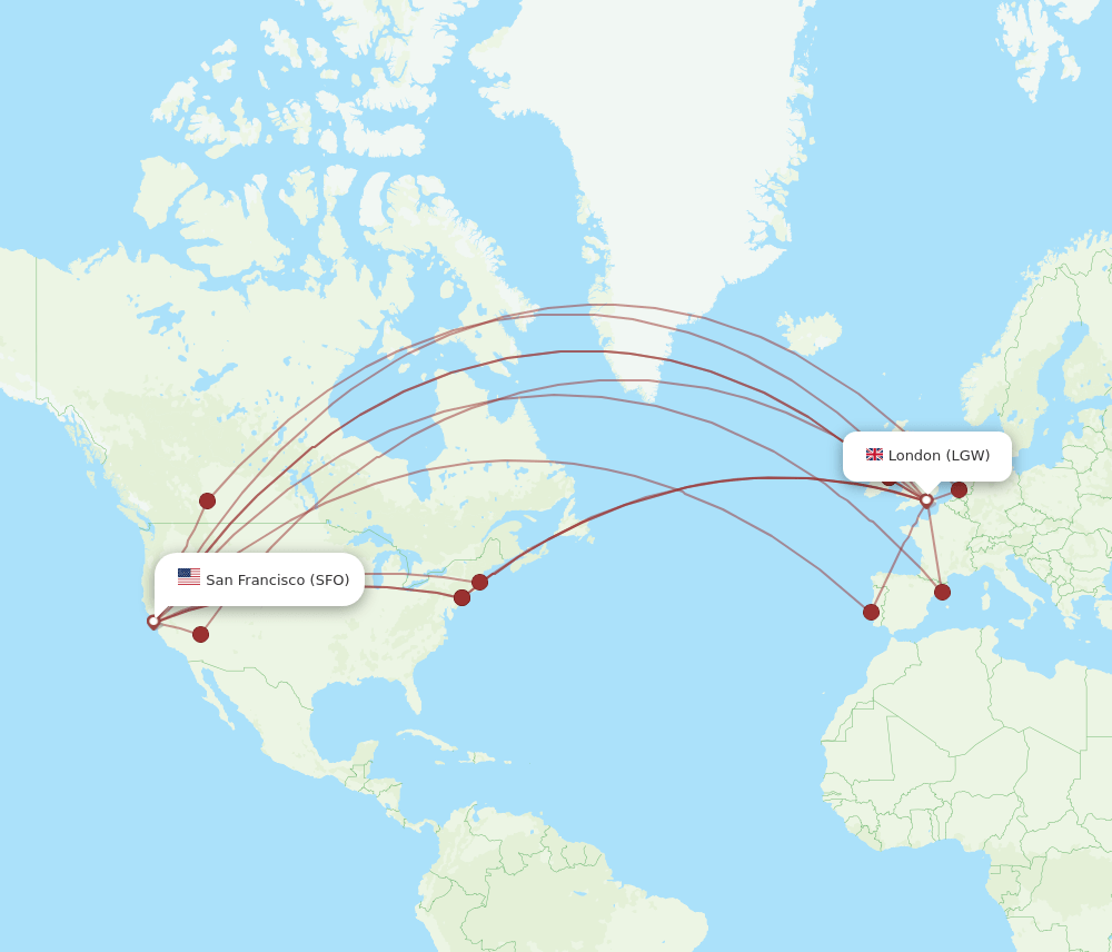 SFO-LGW flight routes