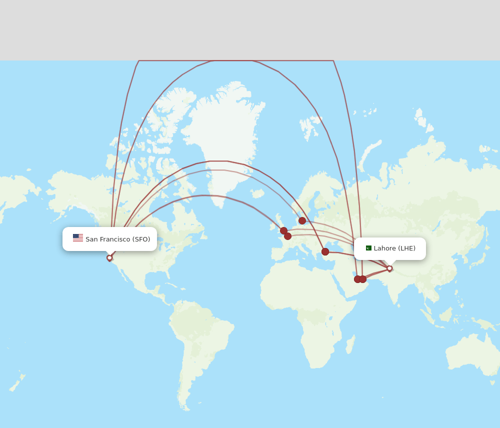 SFO-LHE flight routes