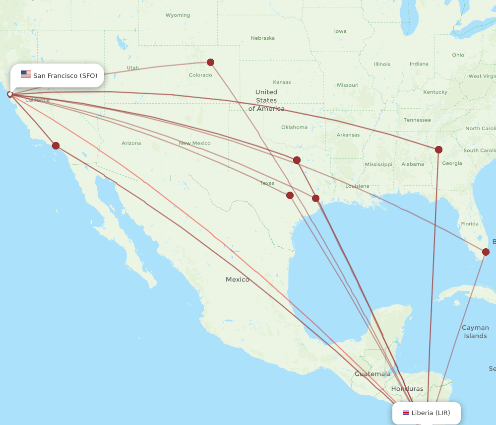 SFO-LIR flight routes