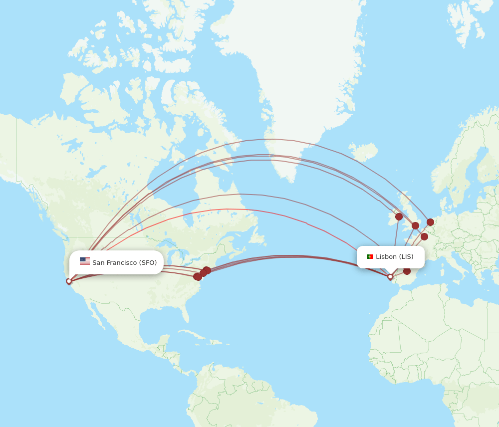 SFO-LIS flight routes