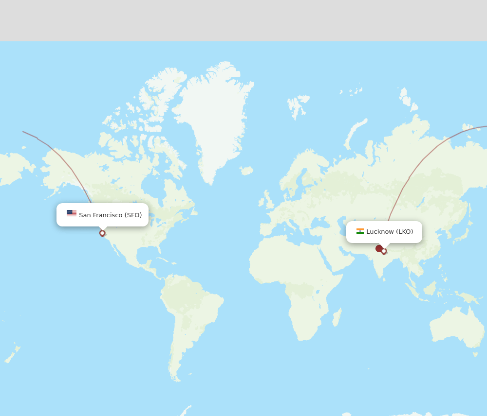 Lucknow - San Francisco route map and flight paths