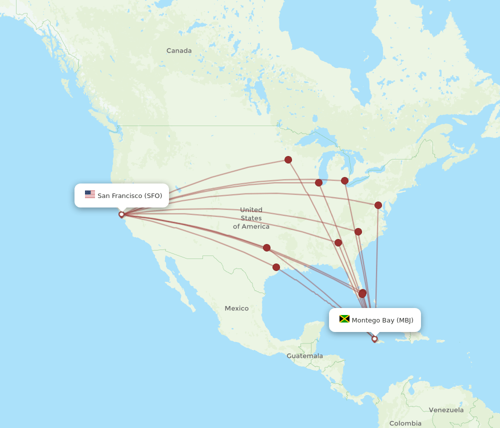 SFO-MBJ flight routes