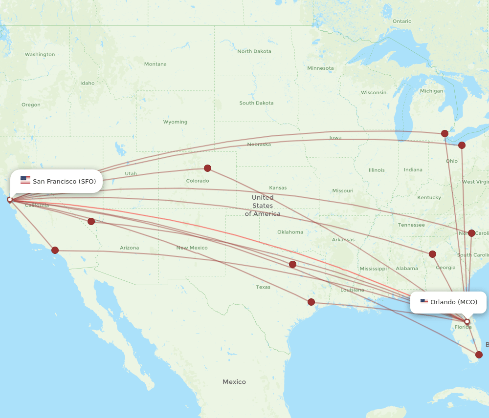 SFO-MCO flight routes