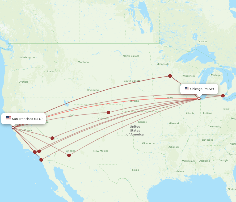 SFO-MDW flight routes