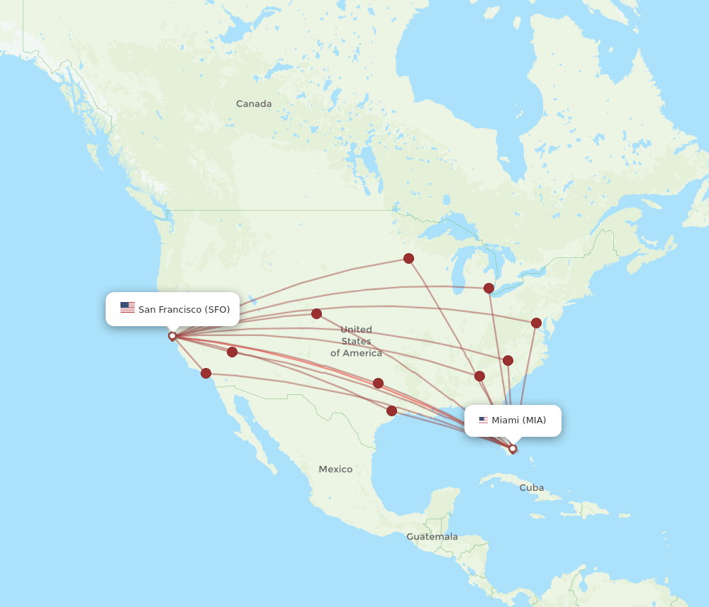 SFO-MIA flight routes