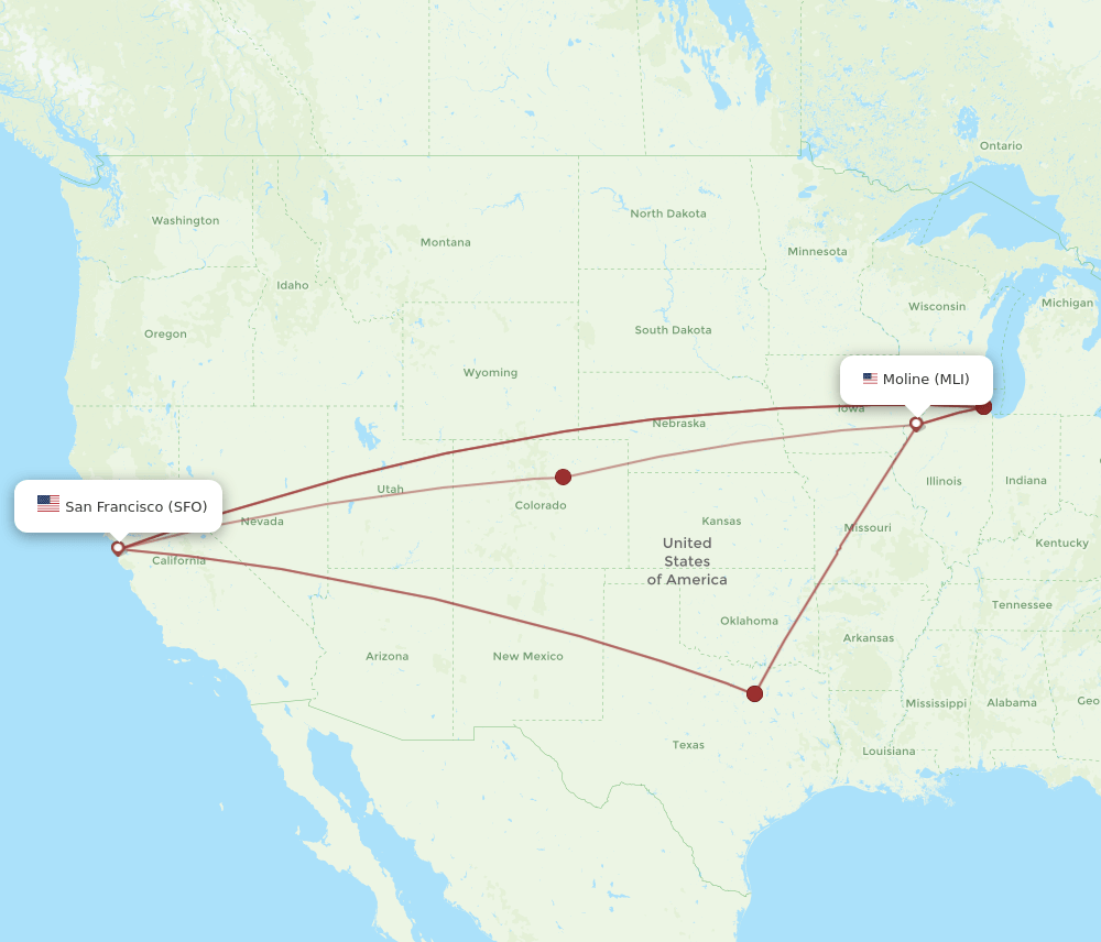 SFO-MLI flight routes