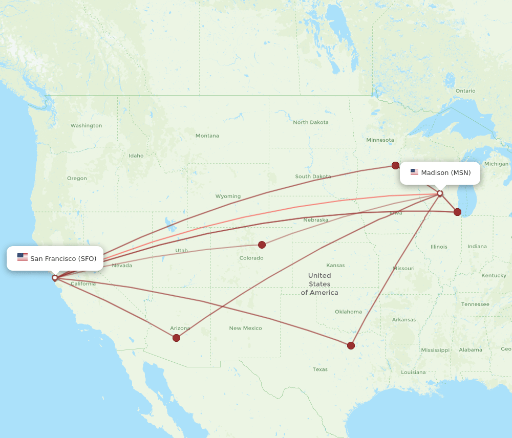 SFO to MSN flights and routes map